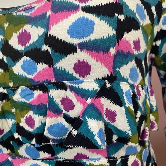 Isle Apparel vibrant colours Graphic Print ruffles Dress Sz M made in Europe - Picture 4 of 9